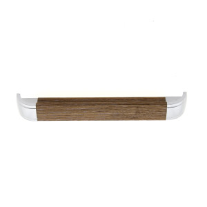 Maner pentru mobila, din plastic, finisaj crom satinat + stejar rustic, M 489.88.152, M4 x 128 mm