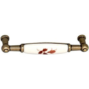 Maner pentru mobila, metalic, cu portelan, cu model floral, finisaj alamit antic, M 485.77.101, M4 x 96 mm