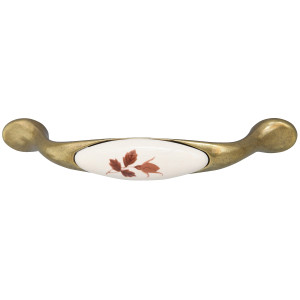 Maner pentru mobila, metalic, cu portelan cu model floral, finisaj auriu antic, M 486.87.101, M4 x 96 mm