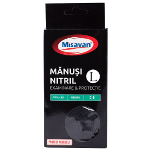 Manusi de protectie unica folosinta Misavan, nitril, negru, marimea L, set 10 buc