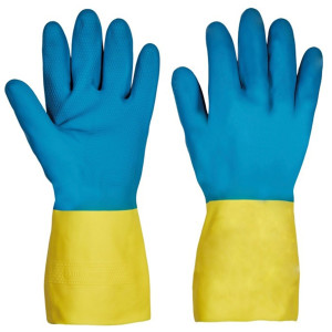 Manusi menaj Casia DCT, latex natural, albastru + galben, marimea 10