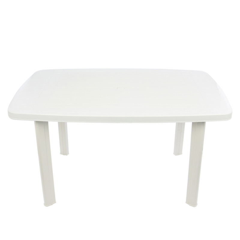 Masa fixa pentru gradina Faro, plastic, dreptunghiulara, 8 persoane, 138 x 87 x 72 cm, alba