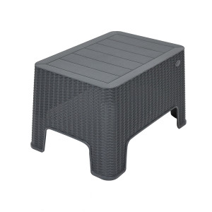 Masa fixa pentru gradina, plastic, dreptunghiulara, aspect ratan, gri antracit, 65 x 45 x 42 cm