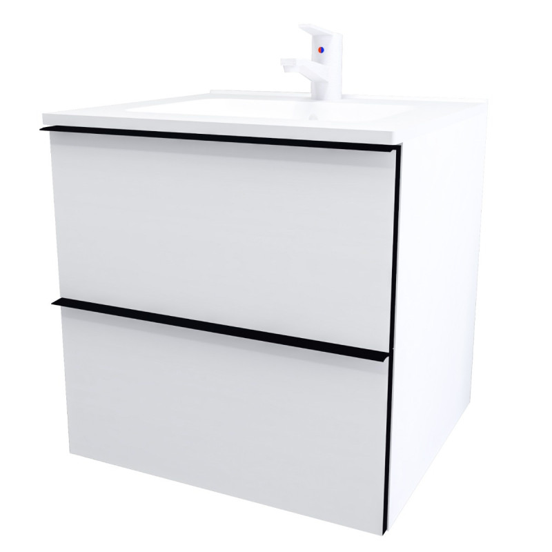 Masca baie + lavoar Kadda Loft 55, cu sertare, alb, suspendat, 55 x 45.5 x 53 cm