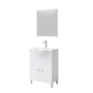 Masca baie + lavoar + oglinda Savini Due Facile, cu usi, alb, 65 x 88.5 x 45.5 cm
