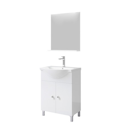Masca baie + lavoar + oglinda Savini Due Facile, cu usi, alb, 65 x 88.5 x 45.5 cm