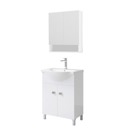 Masca baie + lavoar + oglinda Savini Due Melany, cu usi, alb, 65 x 71 x 45.5 cm