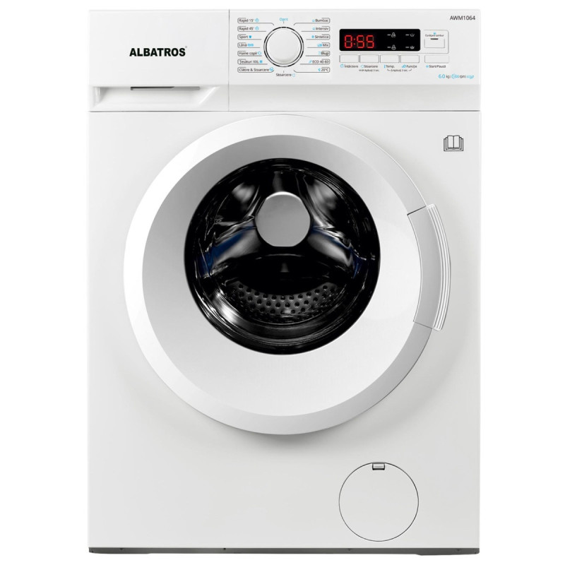 Masina de spalat rufe frontala slim Albatros AWM1064, 6 kg, 1000 rpm, clasa E, adancime 40 cm, afisaj electronic, termostat regl