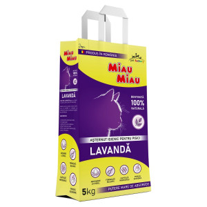 Nisip pisici, bentonita, Miau Miau, lavanda, 5 kg