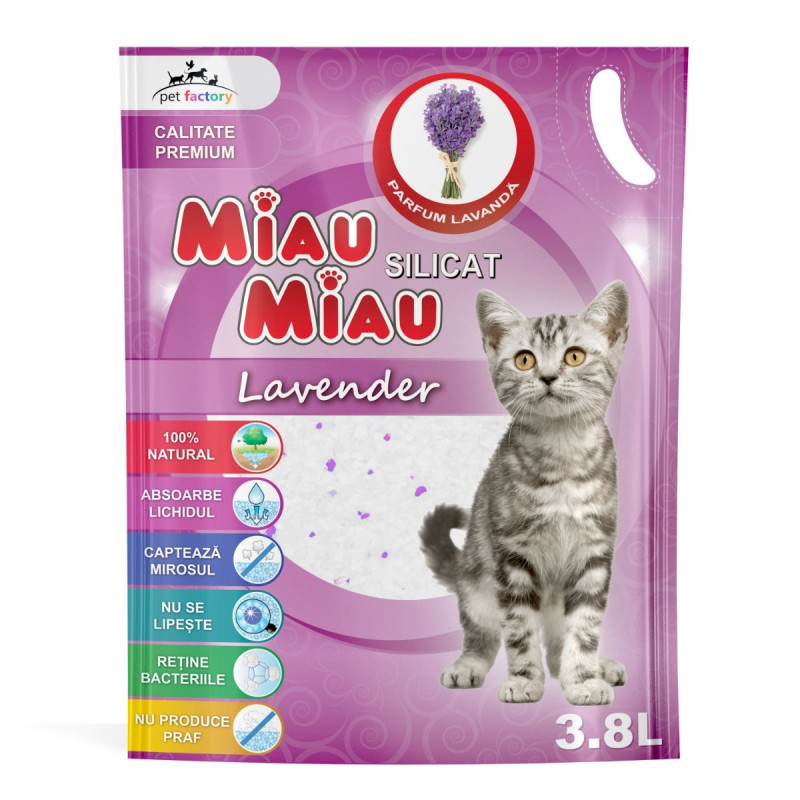 Nisip silicat pisici, Miau Miau, lavanda, 3.8 L