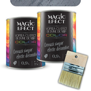 Pachet vopsea decorativa pe baza de apa, interior, Magic Efect, dune de nisip, noble gray 07 / gri, 2 x 0.9 L + pensula Magic Ef