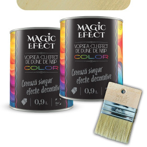 Pachet vopsea decorativa pe baza de apa, interior, Magic Efect, dune de nisip, vanilla dream 08 / bej, 2 x 0.9 L + pensula Magic