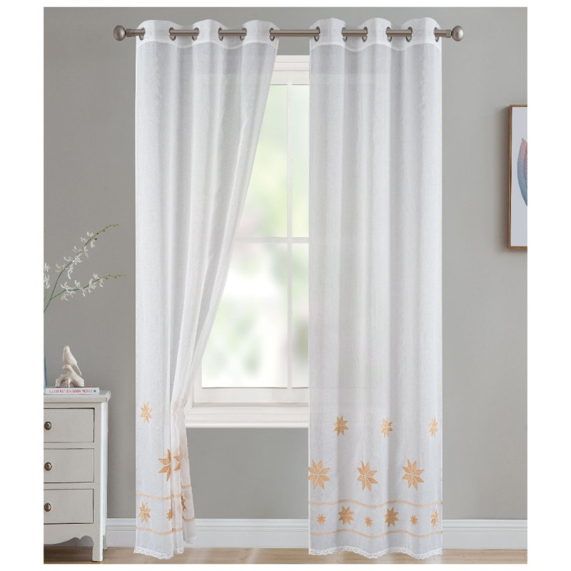 Perdea bucatarie Rustic, Atria, poliester, alb + bej, H 210 cm