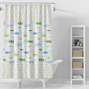 Perdea dus Alghe, alb + verde + albastru + galben, 180 x 200 cm