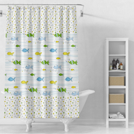 Perdea dus Alghe, alb + verde + albastru + galben, 180 x 200 cm
