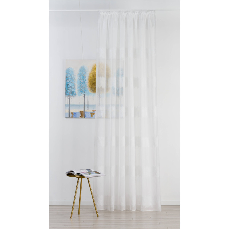 Perdea Mendola Fabrics, model Musette, Jade, batist, alb-argintiu, H 300 cm