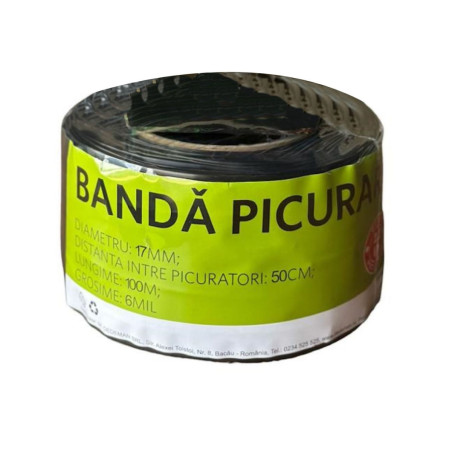 Banda pentru irigatii prin picurare Grunman, 6 mil, D 17 mm, distanta orificii 50 cm, rola 100 m
