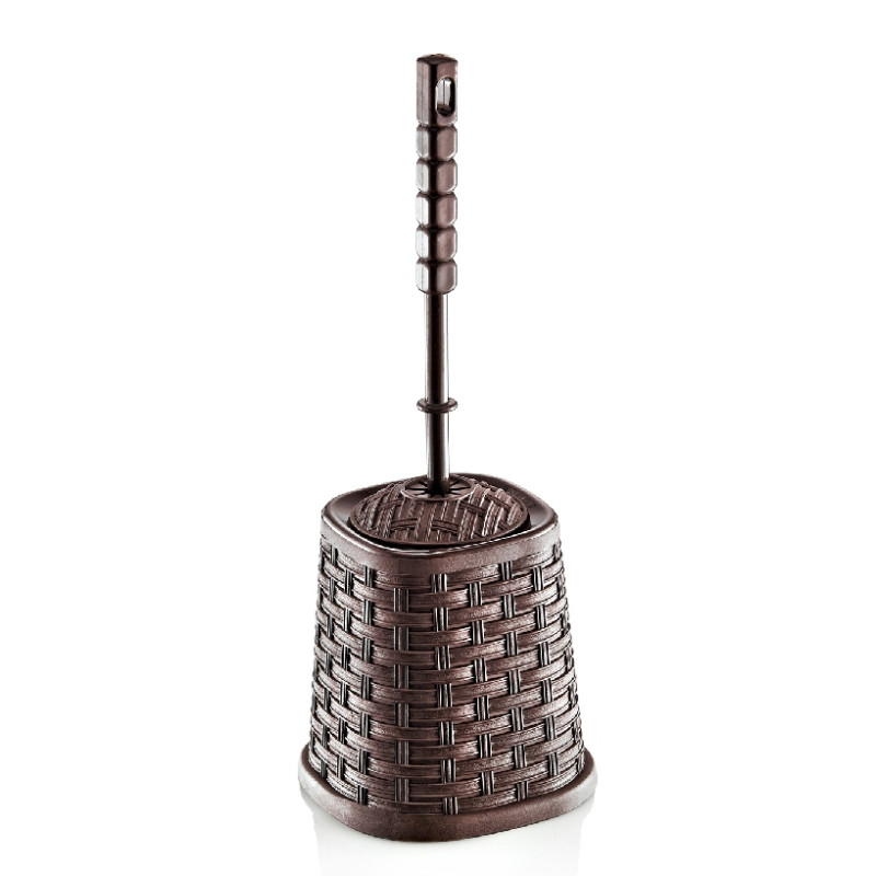 Perie WC Rattan, plastic, maro / bej / alb / gri, 14.7 x 14.7 x 40 cm