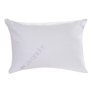 Perna pentru dormit Lavanda Therapy Memory, fibre siliconice + fulgi memory, alb + mov, 50 x 70 cm