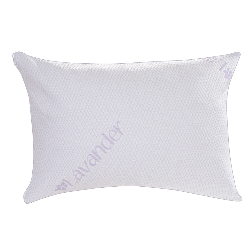 Perna pentru dormit Lavanda Therapy Memory, fibre siliconice + fulgi memory, alb + mov, 50 x 70 cm