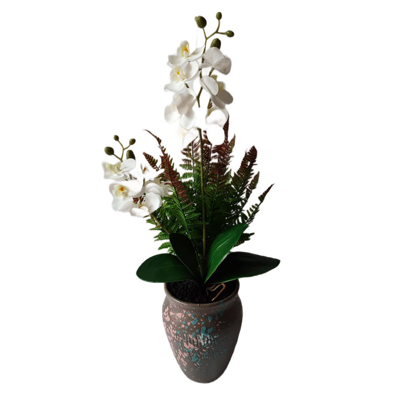 Planta artificiala cu flori C37272-10, in ghiveci, alb + verde, 50 cm