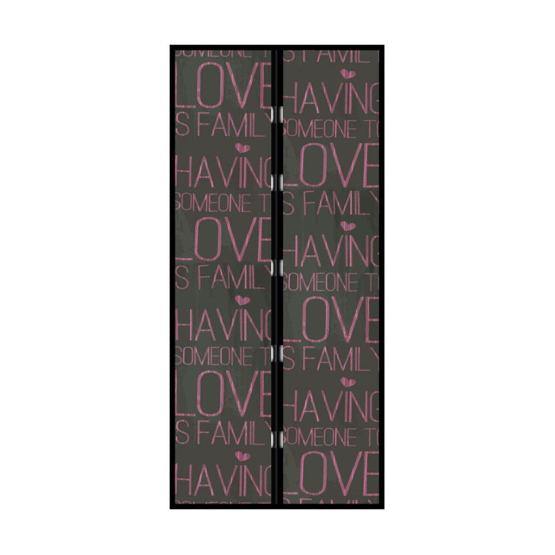 Plasa protectie insecte / tantari cu inchidere magnetica, Love, pentru usi, poliester, negru + roz, 100 x 210 cm