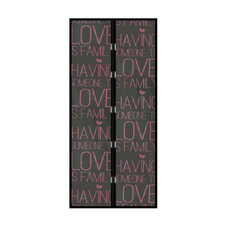 Plasa protectie insecte / tantari cu inchidere magnetica, Love, pentru usi, poliester, negru + roz, 100 x 210 cm