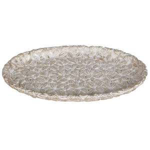 Platou decorativ AK8023007, model floral, polirasina, auriu + alb, 24.4 x 14.3 x 2 cm