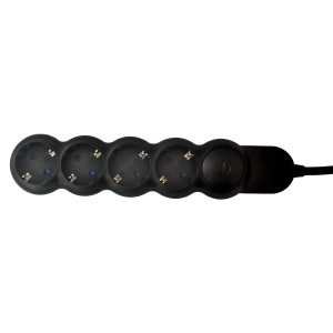 Prelungitor Hoff Line 4 prize, 5 m, 3500W, 3 x 1.5 mmp, intrerupator, negru