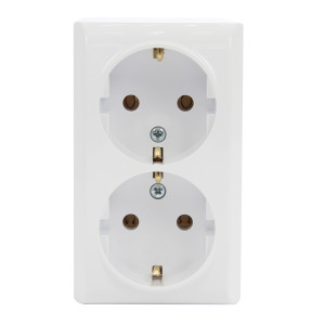 Priza dubla Ospel Bis GN-2BS, aparenta, rama inclusa, contact de protectie, alba