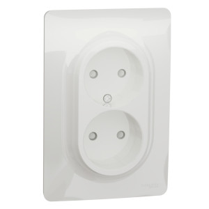 Priza dubla Schneider Electric Noua Unica NU206318, incastrata, protectie copii, rama inclusa, 2P, 16A, alba