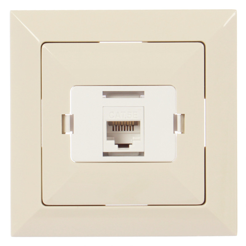 Priza internet Perla GTP-18C, incastrata, rama inclusa, bej