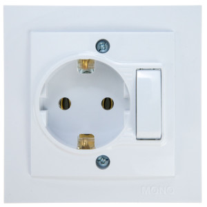 Priza mobilier simpla cu intrerupator Mono Electric, incastrata, rama inclusa, alba