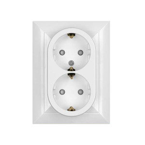 Priza schuko dubla Abex Perla PT-7PS, incastrata, contact de protectie, alba