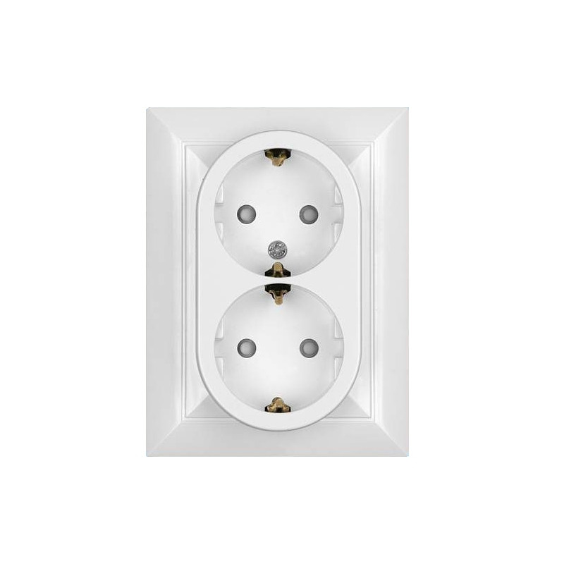 Priza schuko dubla Abex Perla PT-7PS, incastrata, contact de protectie, alba