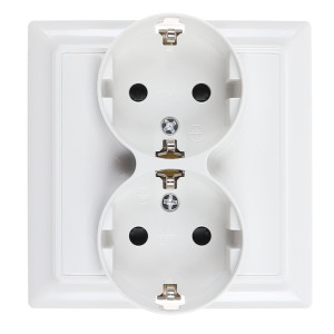 Priza schuko dubla Hoff Soft, incastrata, contact de protectie, 16A, alba