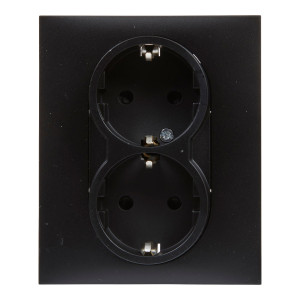 Priza schuko dubla Legrand New Suno 721426, incastrata, contact de protectie, rama inclusa, neagra