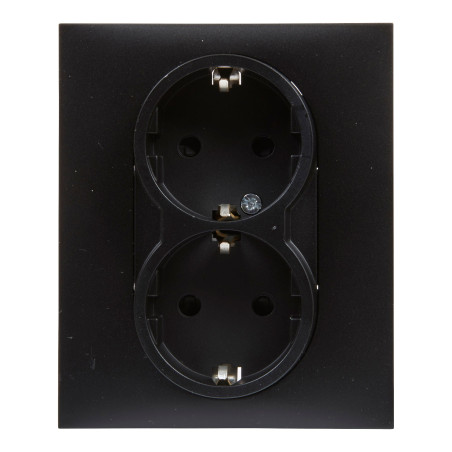 Priza schuko dubla Legrand New Suno 721426, incastrata, contact de protectie, rama inclusa, neagra