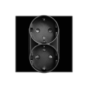 Priza schuko dubla Luxion LXD-MP210GF-B, incastrata, contact de protectie, rama din sticla inclusa, neagra