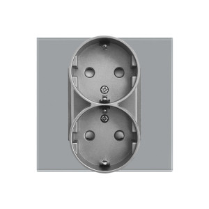 Priza schuko dubla Luxion LXD-MP210GF-GY, incastrata, contact de protectie, rama din sticla inclusa, gri