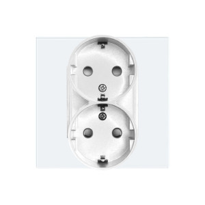 Priza schuko dubla Luxion LXD-MP210GF-W, incastrata, contact de protectie, rama din sticla inclusa, alba