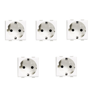 Priza schuko simpla Bticino Matix SAM5440M2SET, incastrata, modulara - 2, contact de protectie, alba - 5 buc