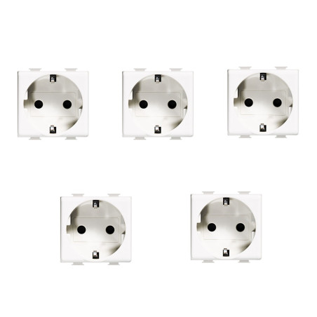 Priza schuko simpla Bticino Matix SAM5440M2SET, incastrata, modulara - 2, contact de protectie, alba - 5 buc