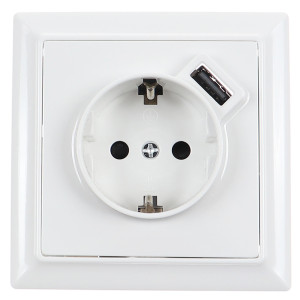 Priza schuko simpla cu USB 2.4A Hoff Soft, incastrata, contact de protectie, 16A, alba