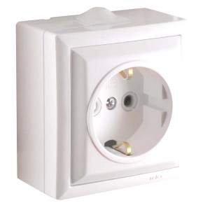 Priza schuko simpla Elegant 045471, aparenta, ceramica, rama inclusa, contact de protectie, alba