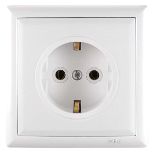 Priza schuko simpla Elegant 45778, incastrata, ceramica, rama inclusa, contact de protectie, alba