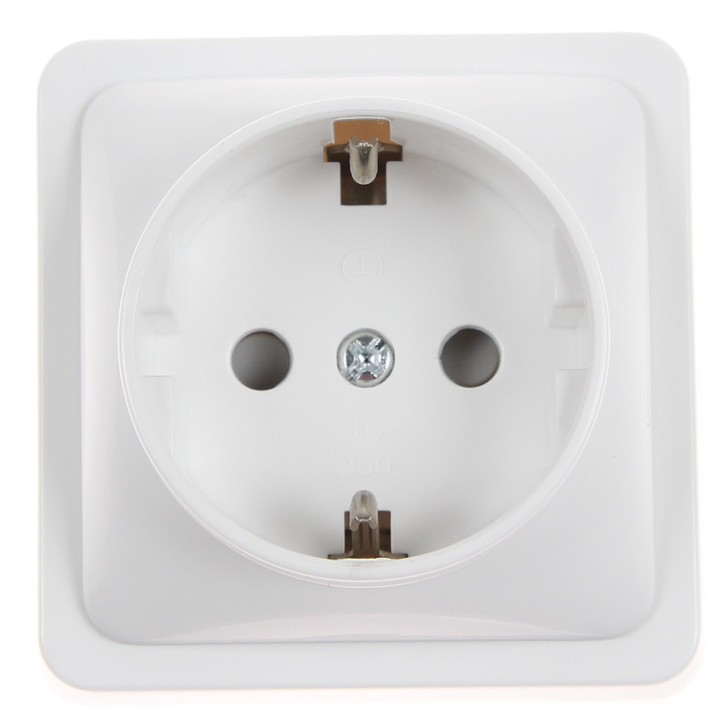 Priza schuko simpla Hoff Mini, aparenta, contact de protectie, 10A, alba