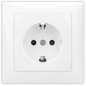 Priza schuko simpla Hoff Top, incastrata, contact de protectie, 16A, alba