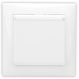 Priza schuko simpla Hoff Top, incastrata, cu capac, contact de protectie, 16A, alba