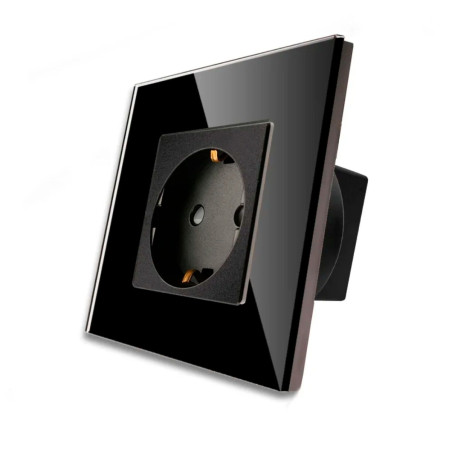Priza schuko simpla Luxion LXD-1MP010G-B, incastrata, contact de protectie, rama din sticla inclusa, neagra